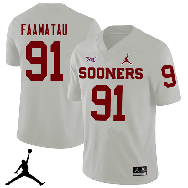 Jordan Brand Men #91 Dillion Faamatau Oklahoma Sooners 2018 College Football Jerseys Sale-White - Click Image to Close